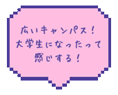 広いキャンパス！大学生になったって感じする！